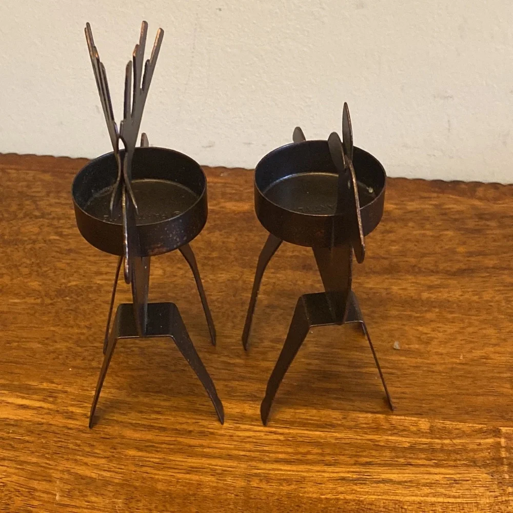 Vintage PartyLite Metal Deer Candle Holders Pair Bronze Buck & Doe Set